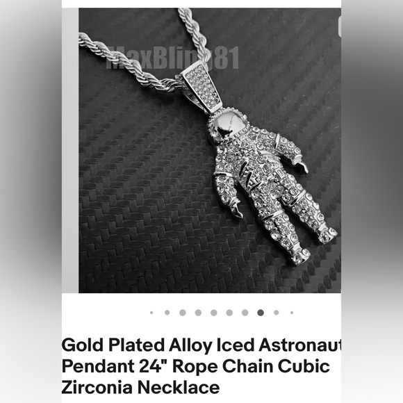 CZ astronaut necklace NIP Gold plated silver/gold 24” Bling Unisex - Picture 5 of 6